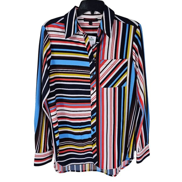 Mishca Multicolor Striped Button Up Shirt S Artsy Rainbow Geometric Relaxed Fit - Picture 1 of 8